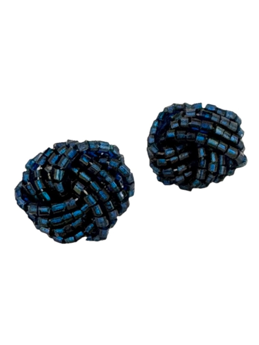 Iridescent Navy Blue Beaded Knot Stud Earrings